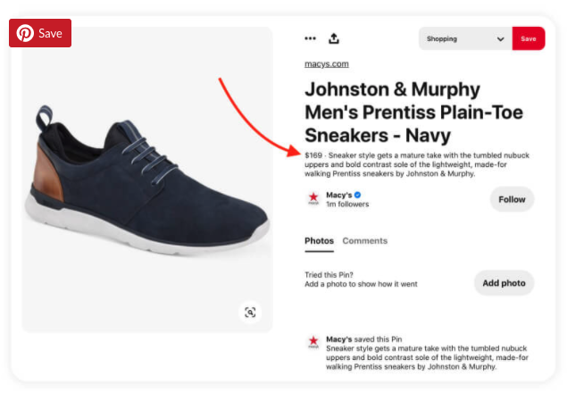 Product Rich Pin Example of a men's sneakers